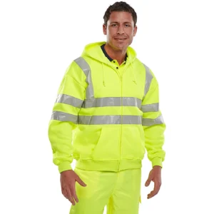 Beeswift BSHSSENSY Zip-up Hi-Vis Hooded Sweatshirt Yellow Class 3 — photo 2 of 4