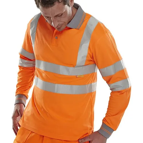 Beeswift BPKSLSENOR BSEEN EN ISO 20471 Long Sleeved Polo Shirt Hi-Vis Orange
