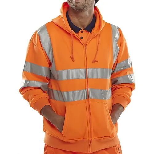 Beeswift BSHSSENOR Zip-up Hi-Vis Hooded Sweatshirt Orange Class 3