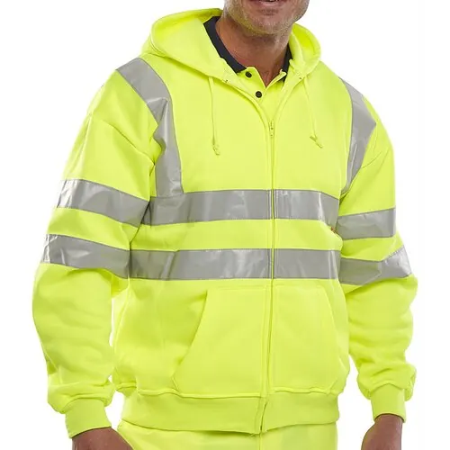 Beeswift BSHSSENSY Zip-up Hi-Vis Hooded Sweatshirt Yellow Class 3