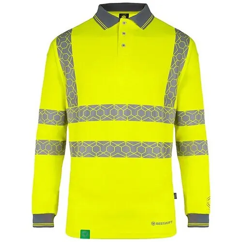 Beeswift EWCPKLSSY Envirowear Recyclable Hi-Vis Long Sleeve Yellow Polo Shirt