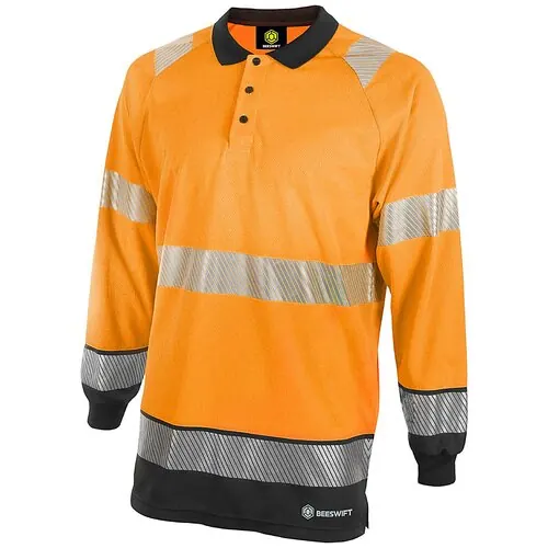 Beeswift HVTT015ORBL Hi-Vis Two Tone Long Sleeve ORANGE/BLACK Polo Shirt