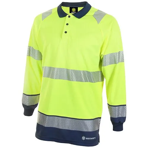 Beeswift HVTT015SYN Hi-Vis Two Tone Long Sleeve YELLOW/NAVY Polo Shirt