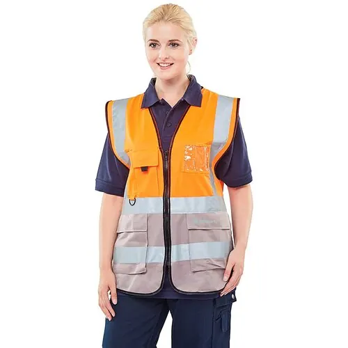 Beeswift HVWCTTORGY Two Tone Hi-Vis Executive Waistcoat ORANGE/GREY
