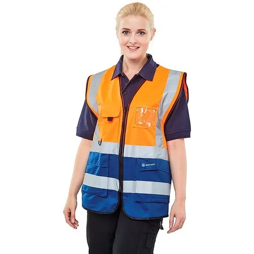 Beeswift HVWCTTORN Two Tone Hi-Vis Executive Waistcoat ORANGE/NAVY