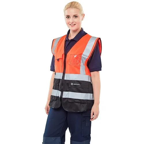 Beeswift HVWCTTREBL Two Tone Hi-Vis Executive Waistcoat RED/BLACK