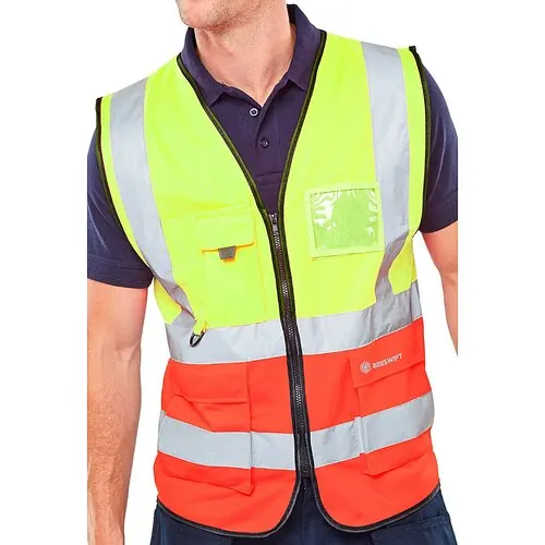Beeswift HVWCTTSYRE Two Tone Hi-Vis Executive Waistcoat YELLOW/RED